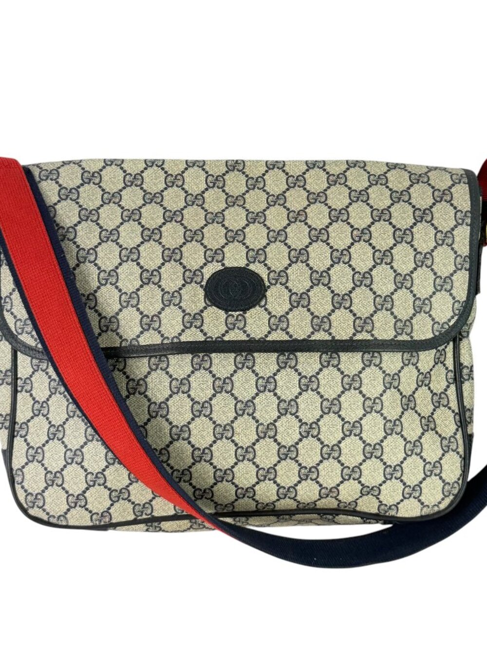 GUCCI Navy Canvas Supreme GG Canvas Leather Messenger Shoulder Bag Made in Italy